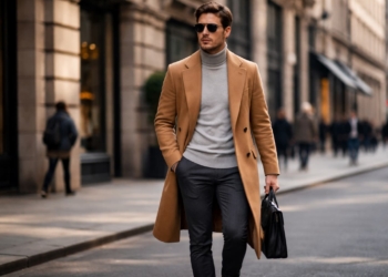 homme en manteau marron