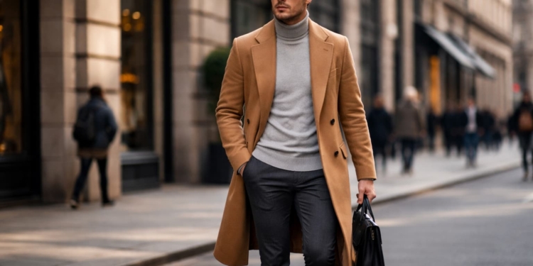homme en manteau marron