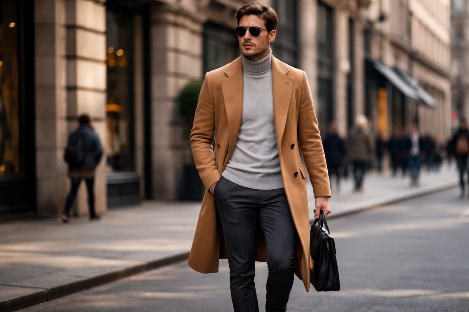 homme en manteau marron